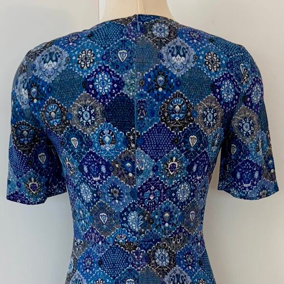 Altuzarra Silk Shirred-Waist Dress Knee Length Blue Multicolor Print FR34 (US2) - Picture 8 of 12